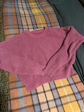 Madewell Mauve Ribbed Crop Crewneck Sweater